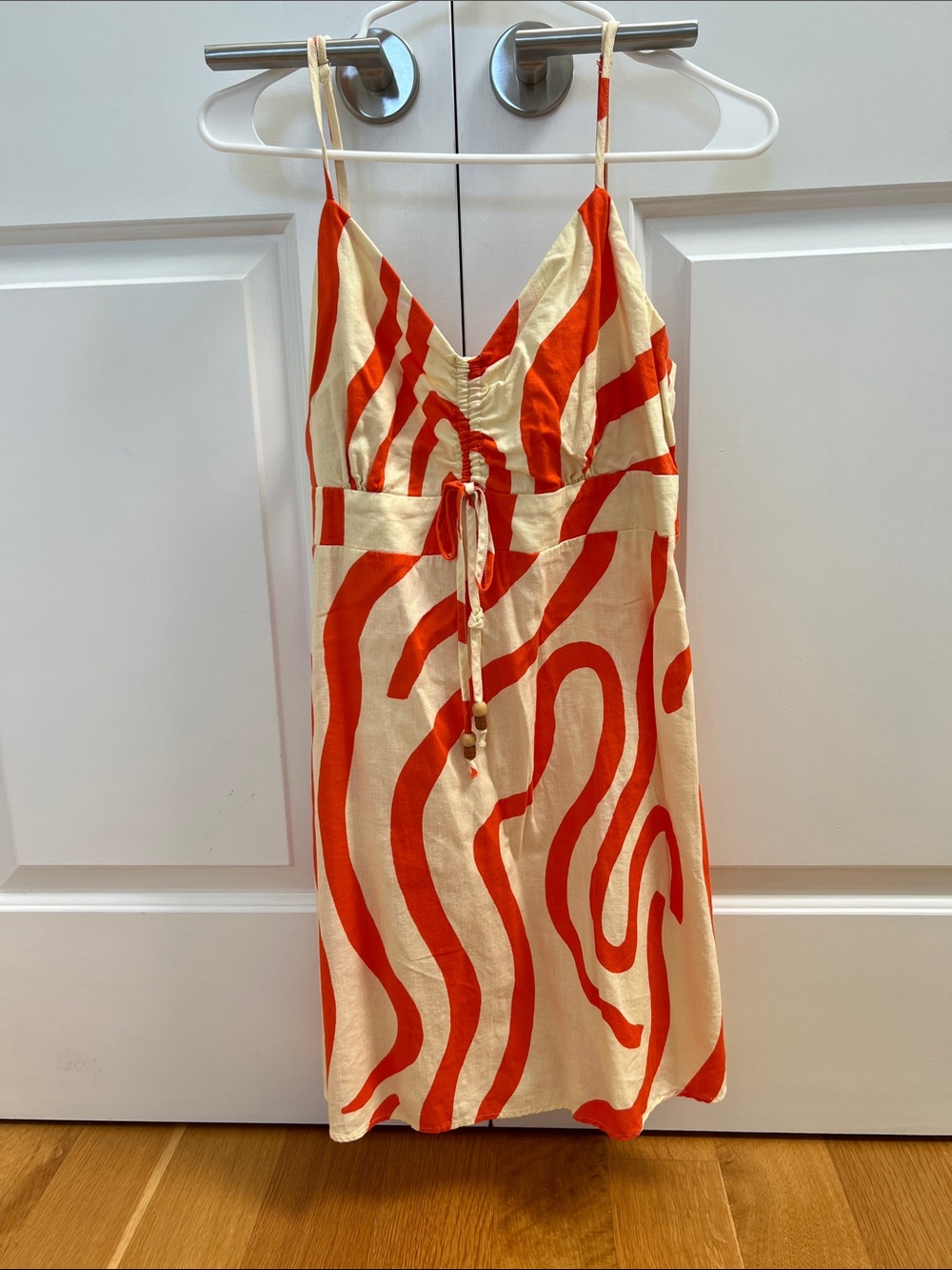 Mango Cream & Orange Spaghetti Strap Dress